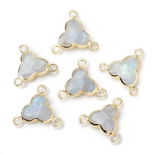 11mm Gold Leafed Rainbow Moonstone Faceted Trefoil 3 Ring Connector 1 piece