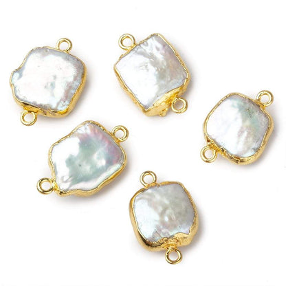11mm Gold Leafed White Square Freshwater Pearl Connector Focal Bead 1 piece