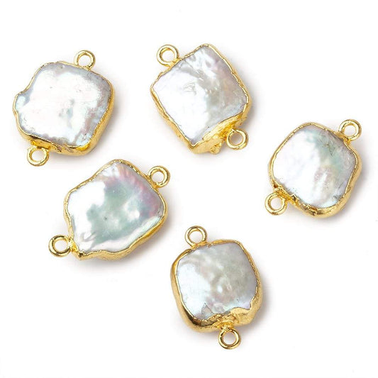 11mm Gold Leafed White Square Freshwater Pearl Connector Focal Bead 1 piece