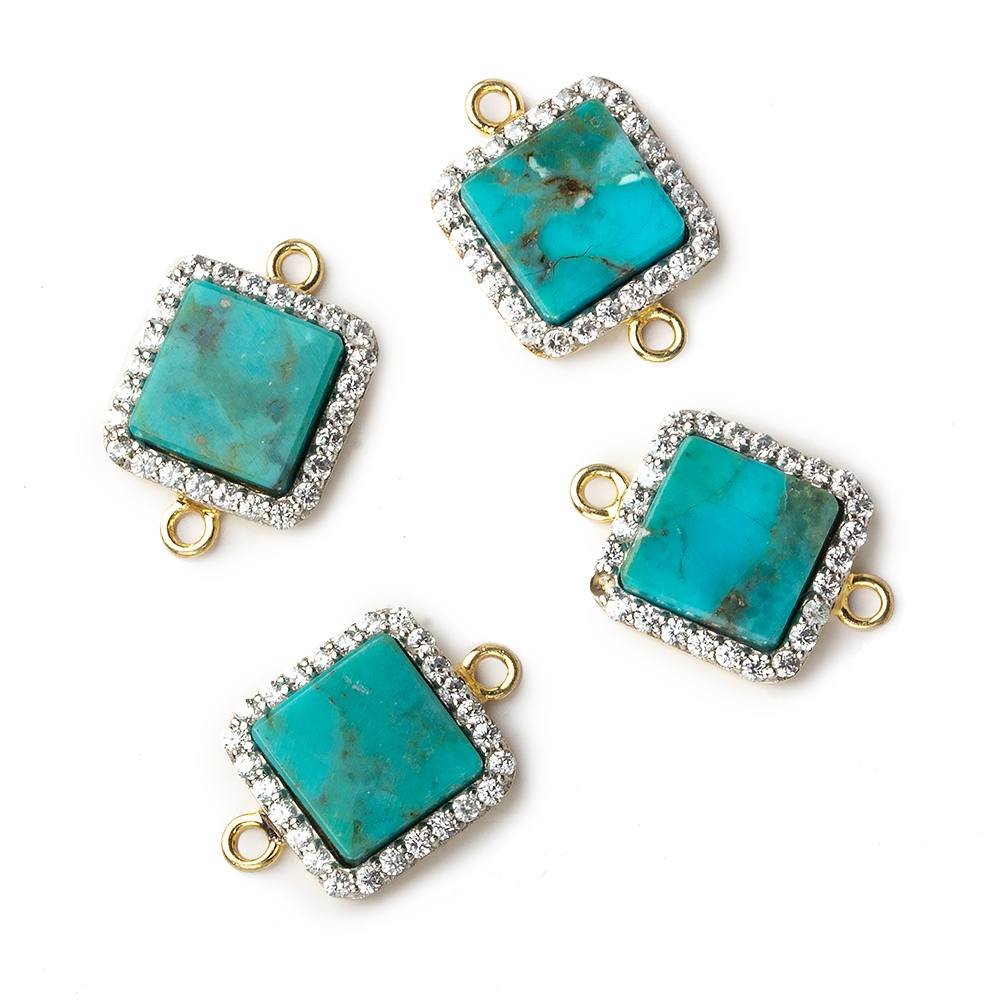 11mm Gold plated CZ Bezel Synthetic Turquoise square Connector 1 focal bead