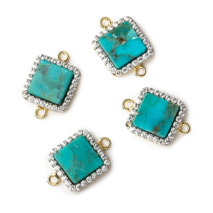 11mm Gold plated CZ Bezel Synthetic Turquoise square Connector 1 focal bead