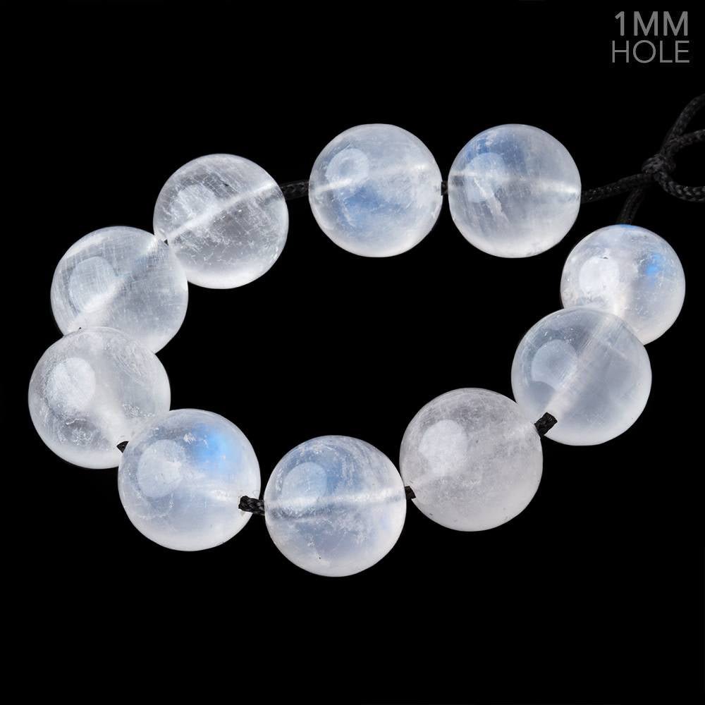 11mm Rainbow Moonstone 1mm Large Hole Plain Rounds Set of 10 Beads