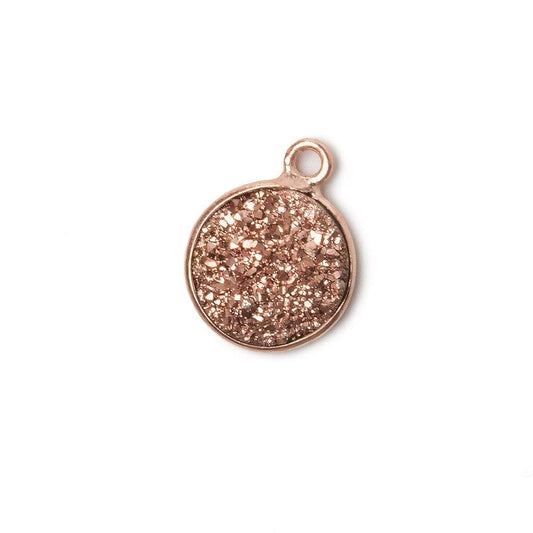 11mm Rose Gold Bezel Metallic Rose Drusy Coin Pendant  1 piece