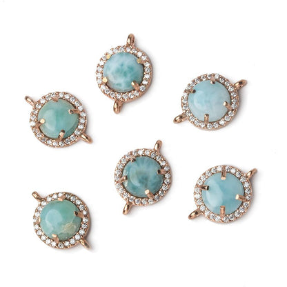 11mm Rose Gold Bezel White CZ and Larimar Coin Connector 1 focal piece