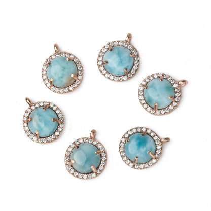 11mm Rose Gold Bezel White CZ and Larimar Coin Pendant 1 focal piece