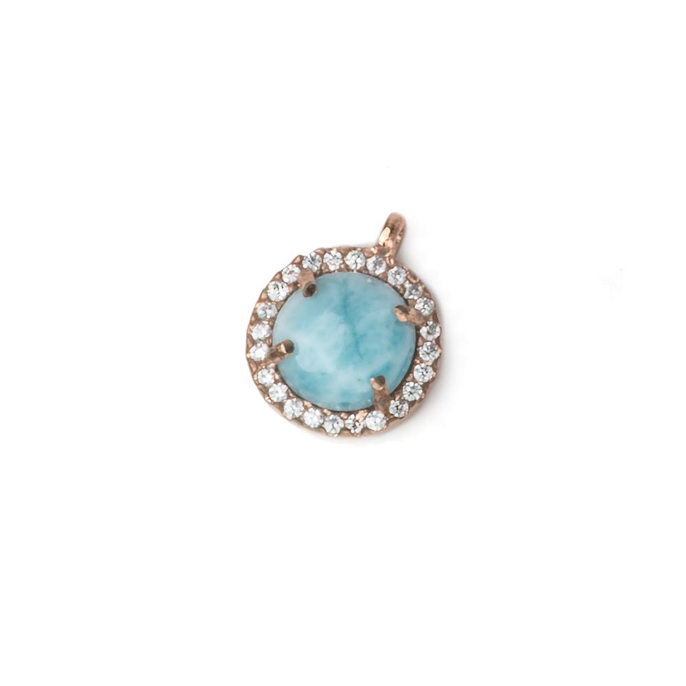 11mm Rose Gold Bezel White CZ and Larimar Coin Pendant 1 focal piece