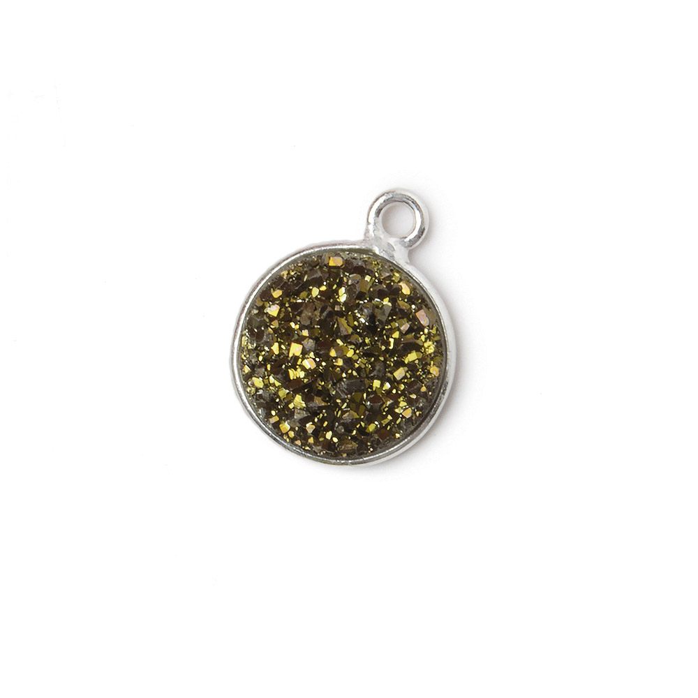 11mm Silver .925 Bezel Metallic Bronze Drusy Coin Pendant  1 piece