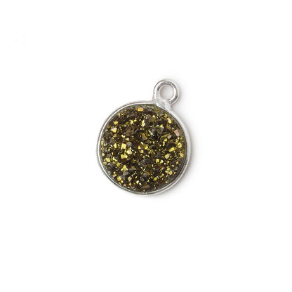 11mm Silver .925 Bezel Metallic Bronze Drusy Coin Pendant  1 piece