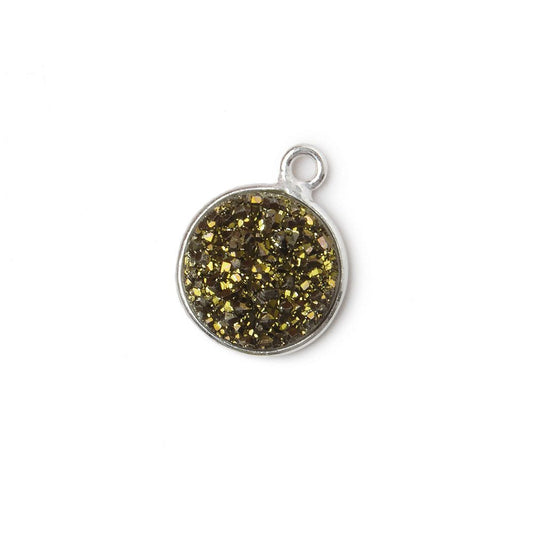 11mm Silver .925 Bezel Metallic Bronze Drusy Coin Pendant  1 piece