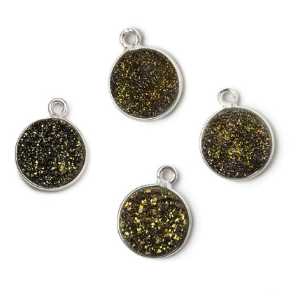 11mm Silver .925 Bezel Metallic Bronze Drusy Coin Pendant  1 piece