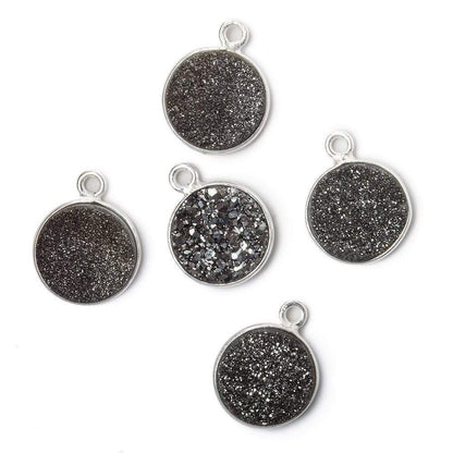 11mm Silver .925 Bezel Metallic Platinum Drusy Coin Pendant  1 piece