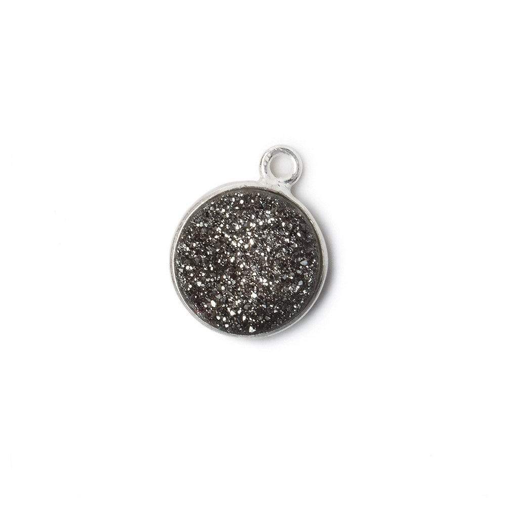 11mm Silver .925 Bezel Metallic Platinum Drusy Coin Pendant  1 piece