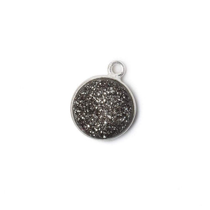 11mm Silver .925 Bezel Metallic Platinum Drusy Coin Pendant  1 piece