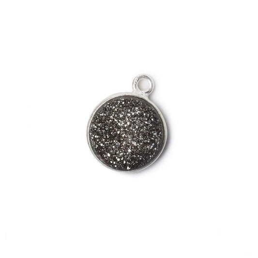 11mm Silver .925 Bezel Metallic Platinum Drusy Coin Pendant  1 piece