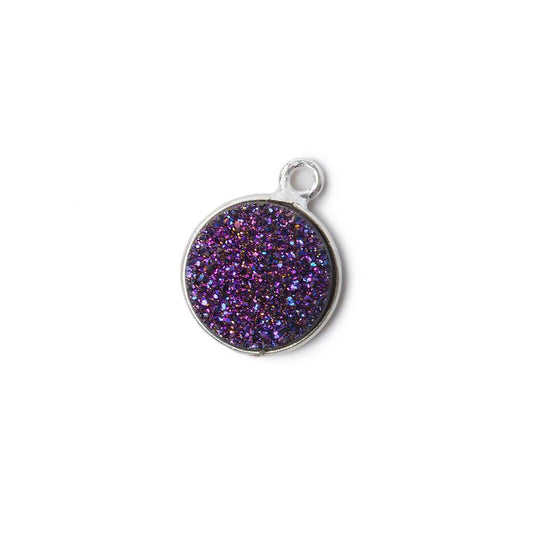11mm Silver .925 Bezel Mystic Peacock Drusy Coin Pendant 1 piece