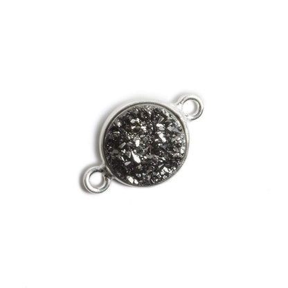 11mm Silver Bezel Metallic Black Drusy Coin 2 ring Connector 1 piece