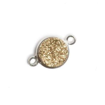 11mm Silver Bezel Metallic Gold Drusy Coin 2 ring Connector 1 piece