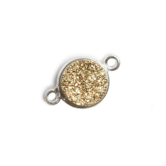 11mm Silver Bezel Metallic Gold Drusy Coin 2 ring Connector 1 piece