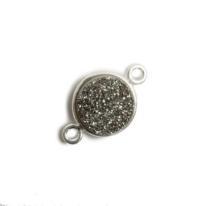 11mm Silver Bezel Metallic Platinum Drusy Coin 2 ring Connector 1 piece