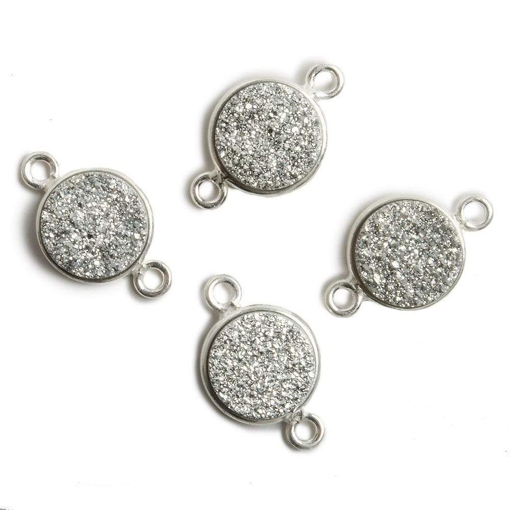 11mm Silver Bezel Metallic Silver Drusy Coin 2 ring Connector 1 piece