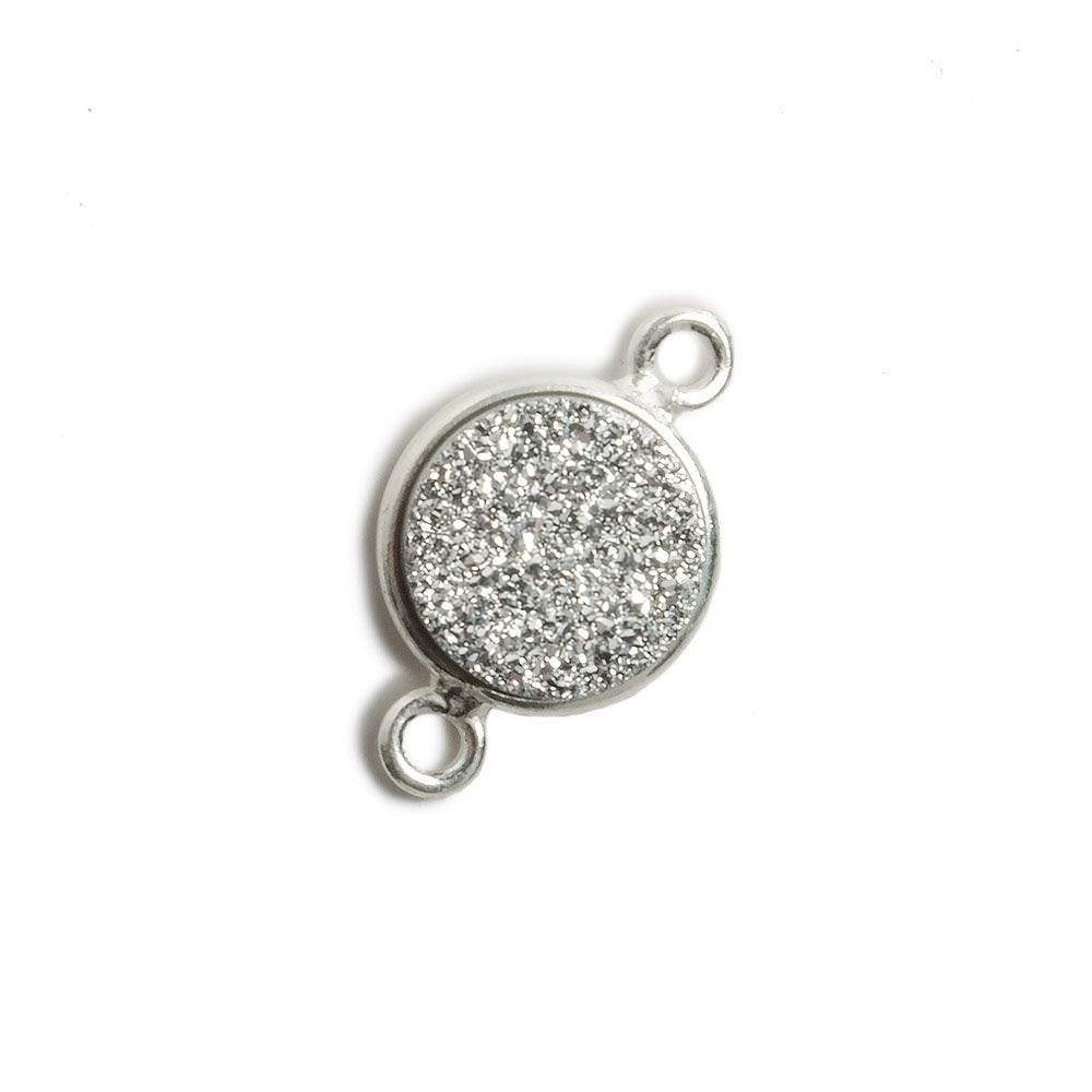11mm Silver Bezel Metallic Silver Drusy Coin 2 ring Connector 1 piece