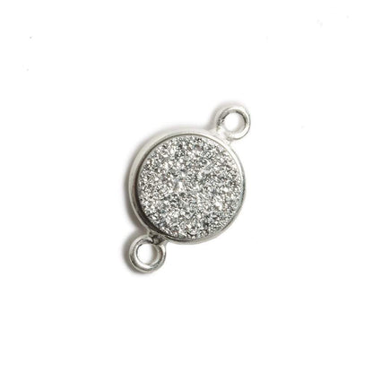 11mm Silver Bezel Metallic Silver Drusy Coin 2 ring Connector 1 piece