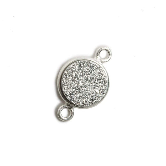 11mm Silver Bezel Metallic Silver Drusy Coin 2 ring Connector 1 piece