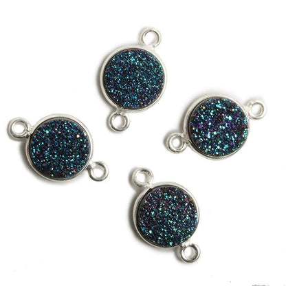 11mm Silver Bezel Mystic Mermaid Green Drusy Coin Connector 1 piece