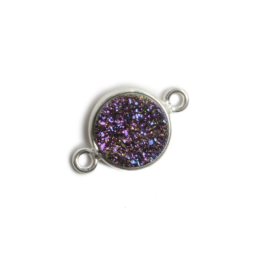 11mm Silver Bezel Mystic Purple Drusy Coin 2 ring Connector 1 piece