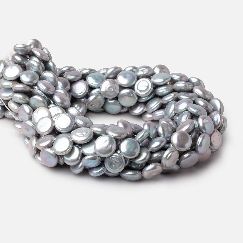 11mm Silver Coin Freshwater Pearl Beads 15 inch 34 pieces