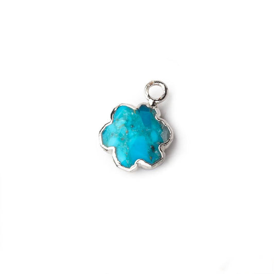 11mm Silver Leafed  Turquoise Faceted Quatrafoil Focal Pendant