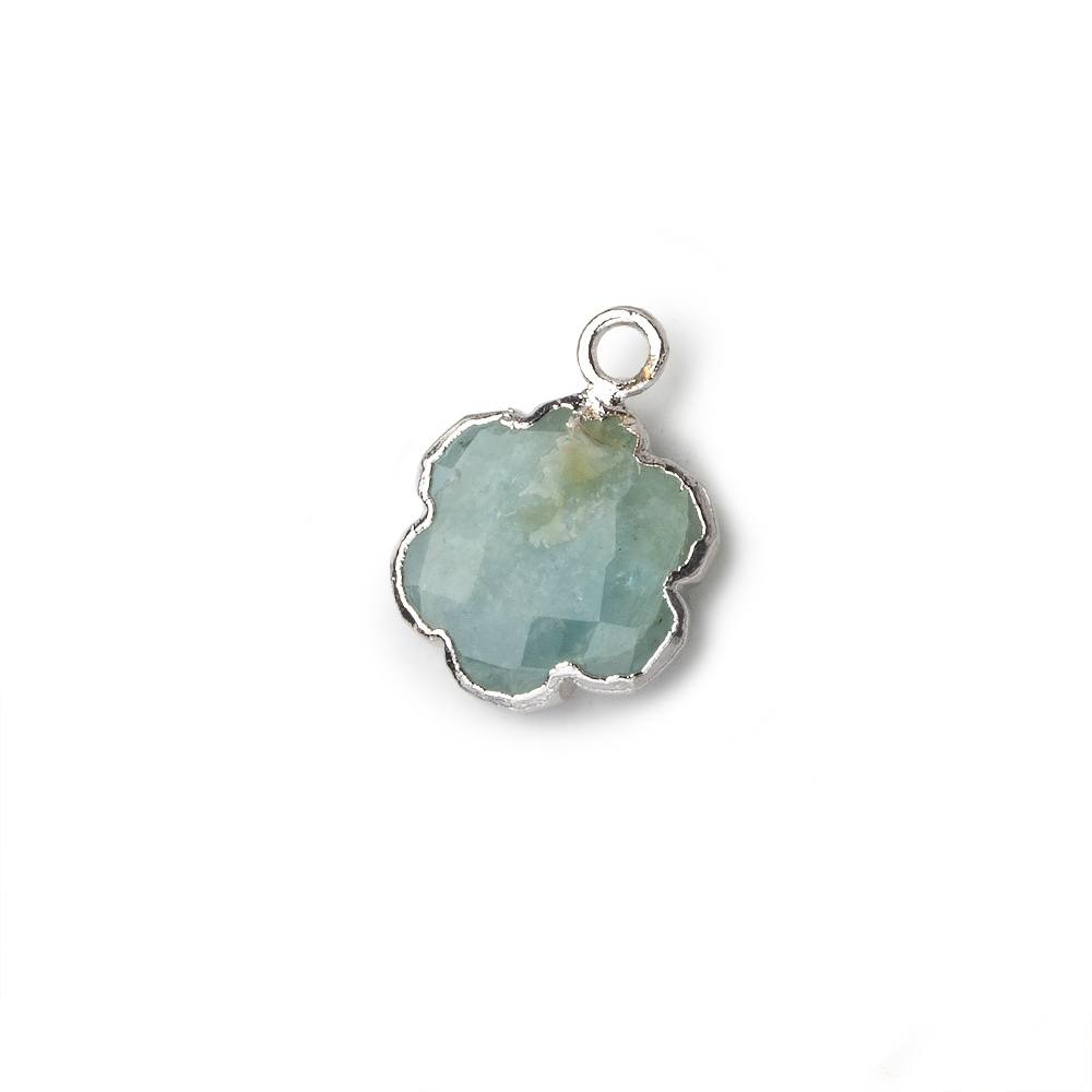 11mm Silver Leafed Milky Aquamarine Faceted Quatrafoil Focal Bead Pendant sold as 1 piece