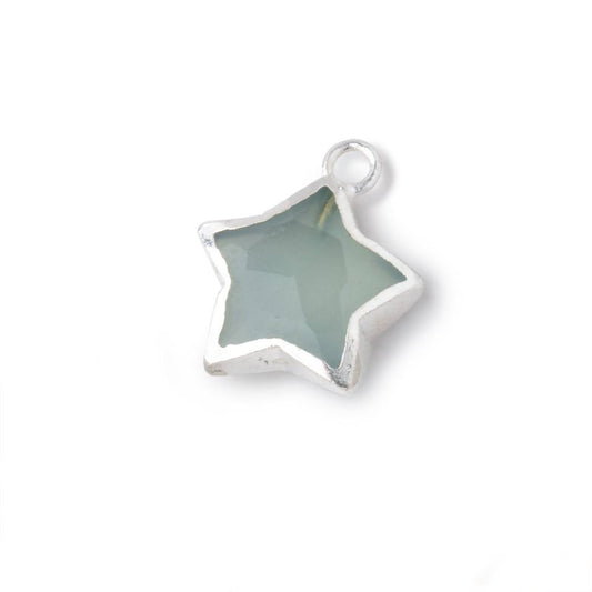 11mm Silver Leafed Seafoam Chalcedony Faceted Star Focal Pendant 1 piece