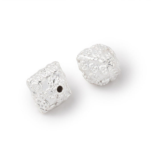 11mm Silver Plated Copper Bali Design Bipyramid Set of 2 Beads