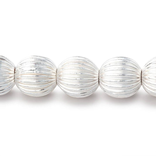 11mm Silver Plated Corrugated Round Beads 8 inch 19 pieces