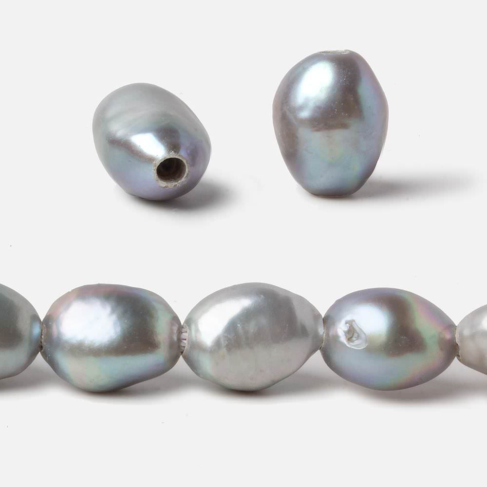 11mm Stainless Steel Silver Baroque Large Hole Freshwater Pearls 15 inch 30 pcs