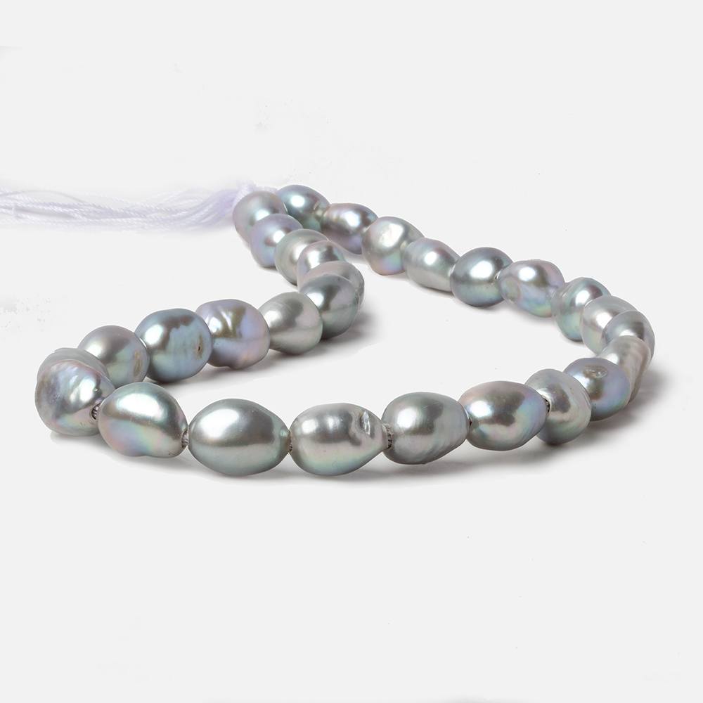 11mm Stainless Steel Silver Baroque Large Hole Freshwater Pearls 15 inch 30 pcs