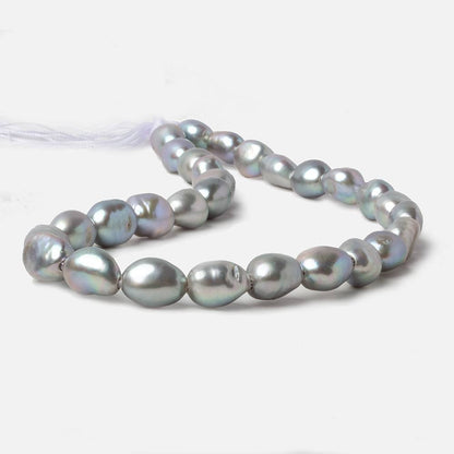 11mm Stainless Steel Silver Baroque Large Hole Freshwater Pearls 15 inch 30 pcs