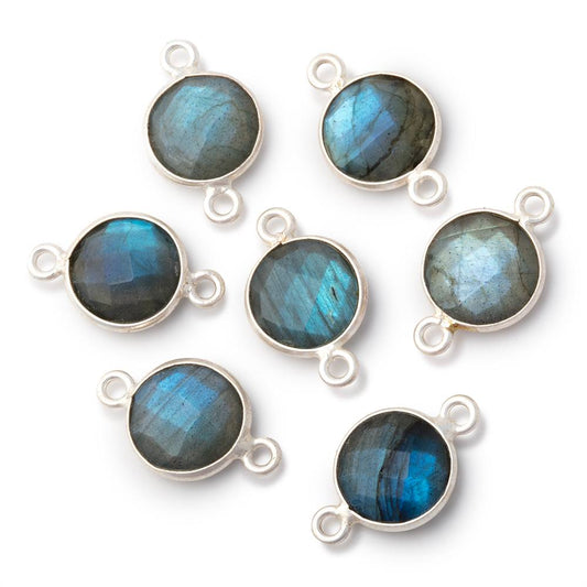 11mm Sterling Silver Bezel Labradorite Faceted Coin Connector 1 piece