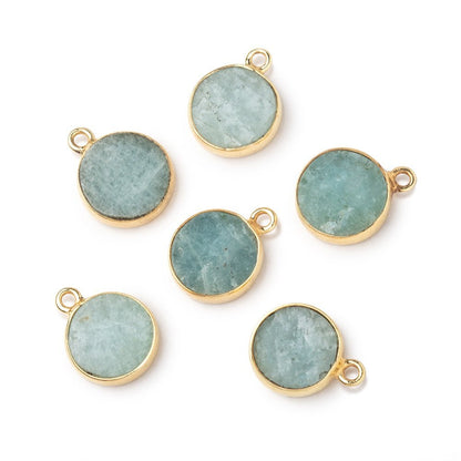 11mm Vermeil Bezel Aquamarine Flat Coin Pendant 1 piece