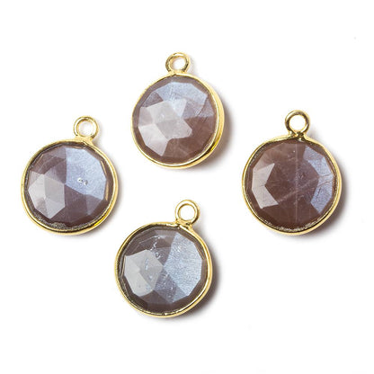 11mm Vermeil Bezel Chocolate Moonstone faceted coin Petite Pendant 1 piece