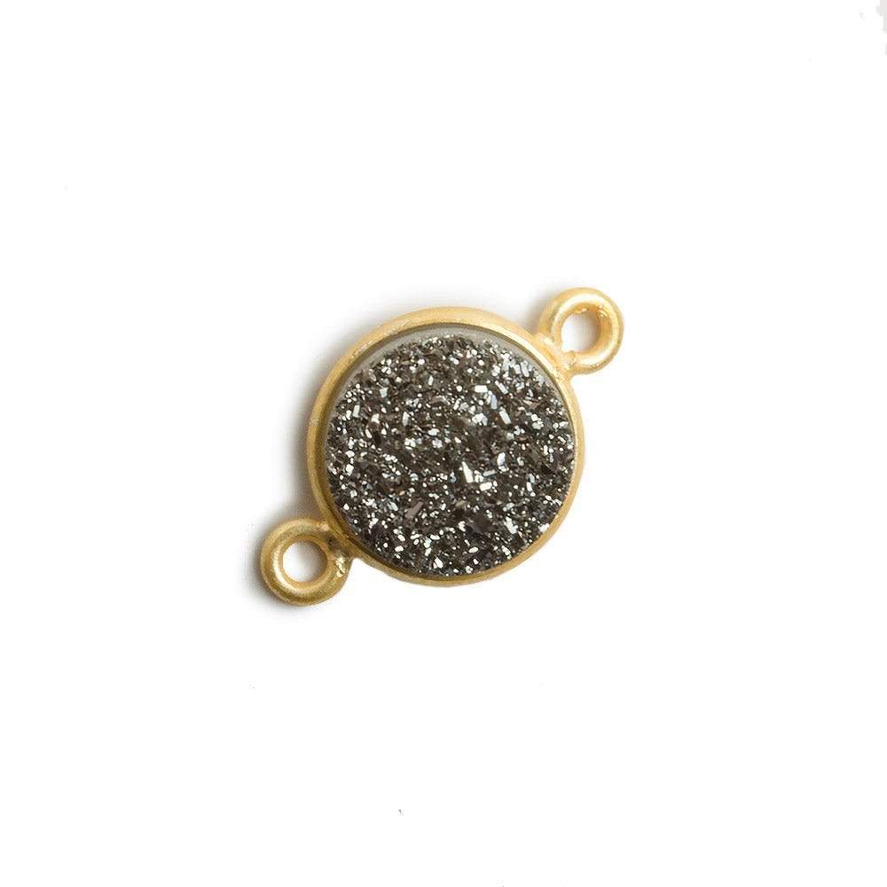 11mm Vermeil Bezel Metallic Platinum Drusy Coin 2 ring Connector 1 piece