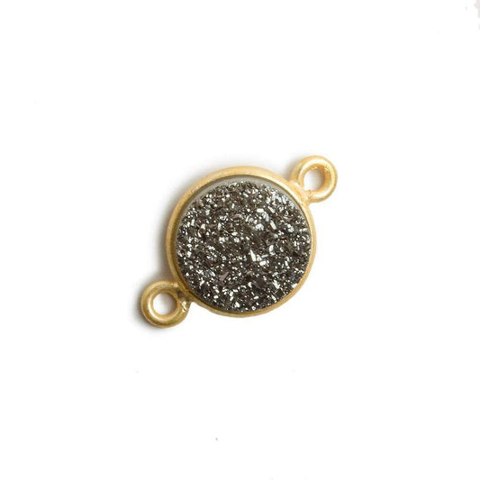 11mm Vermeil Bezel Metallic Platinum Drusy Coin 2 ring Connector 1 piece