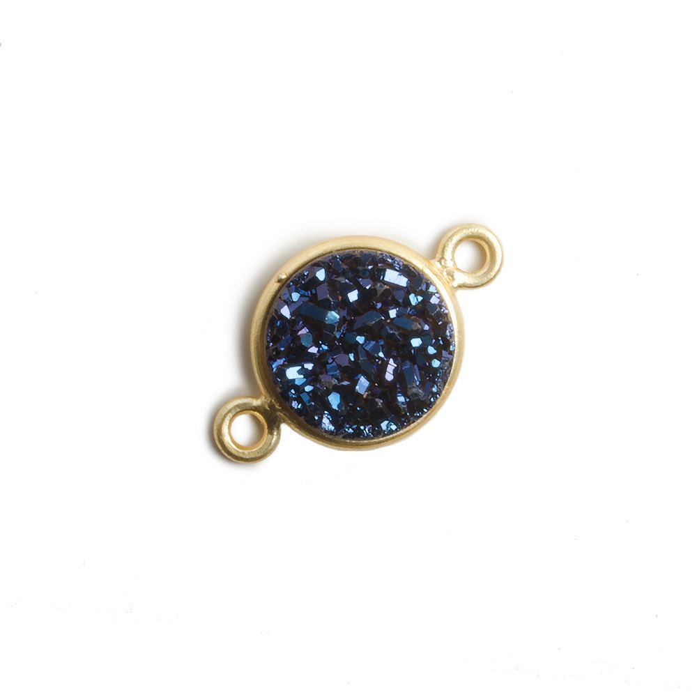 11mm Vermeil Bezel Mystic Aegean Blue Drusy Coin 2 ring Connector 1 piece