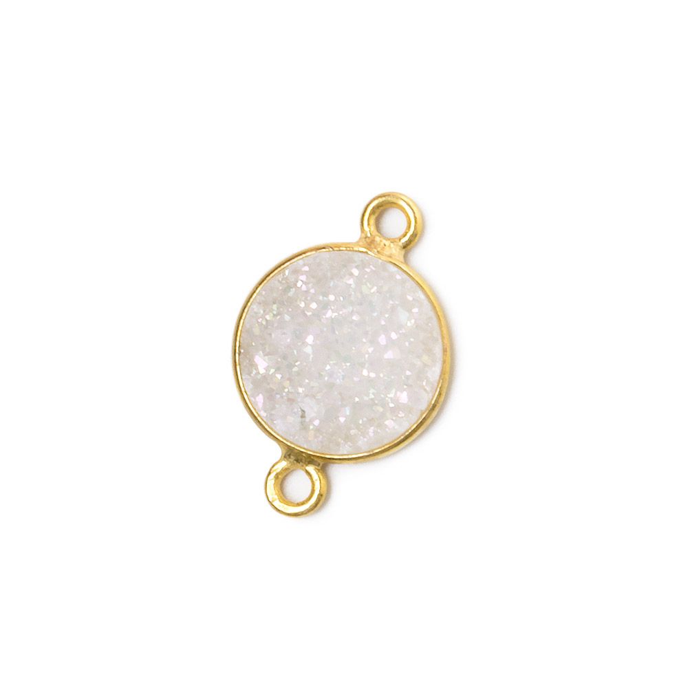 11mm Vermeil Bezel Mystic Pearl White Drusy Coin Connector 1 piece