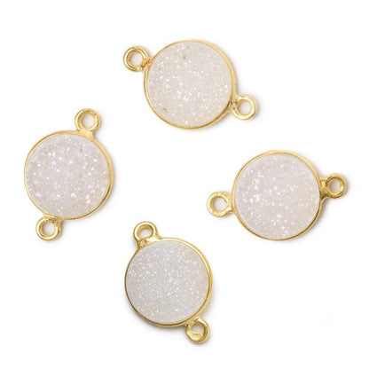 11mm Vermeil Bezel Mystic Pearl White Drusy Coin Connector 1 piece