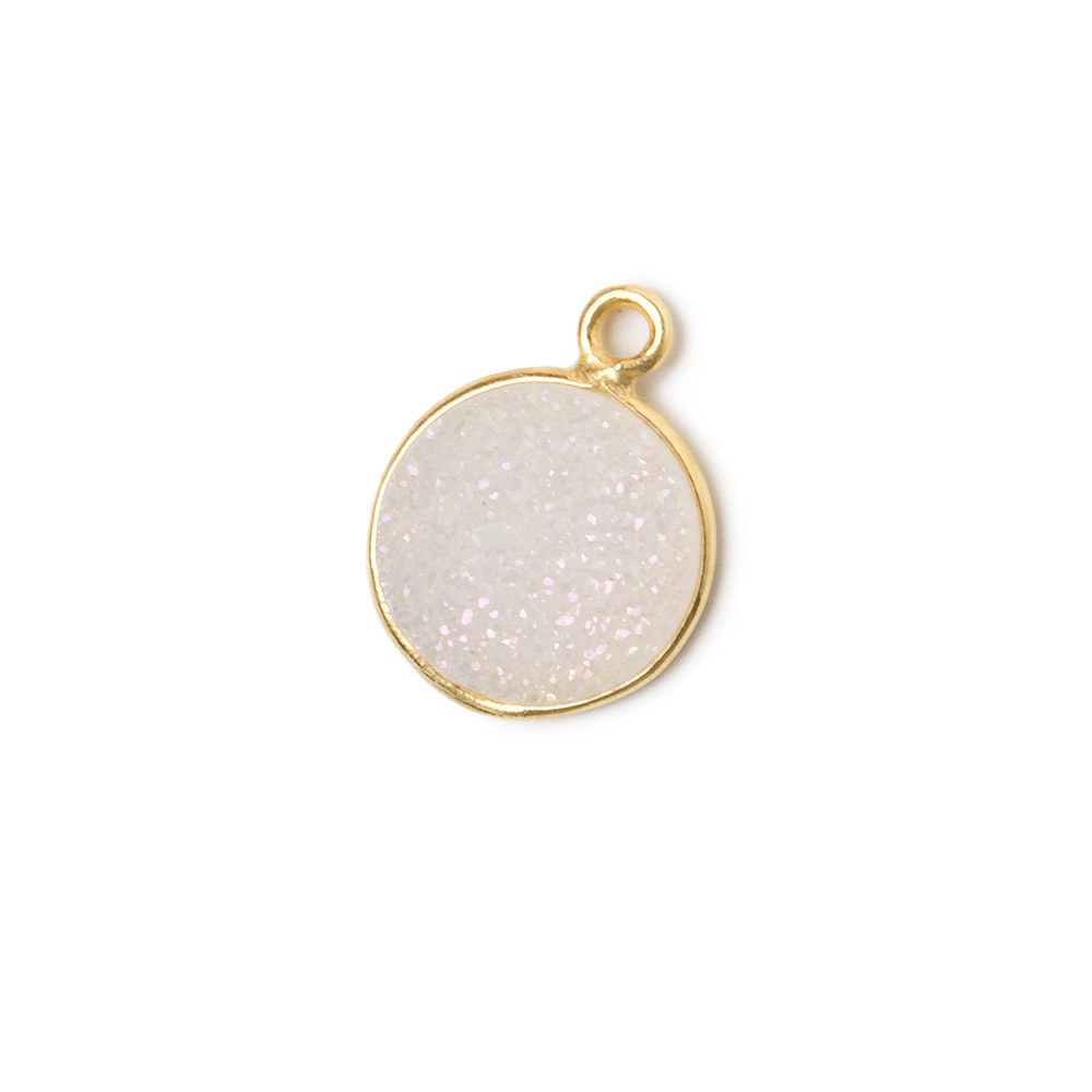 11mm Vermeil Bezel Mystic Pearl White Drusy Coin Pendant 1 piece