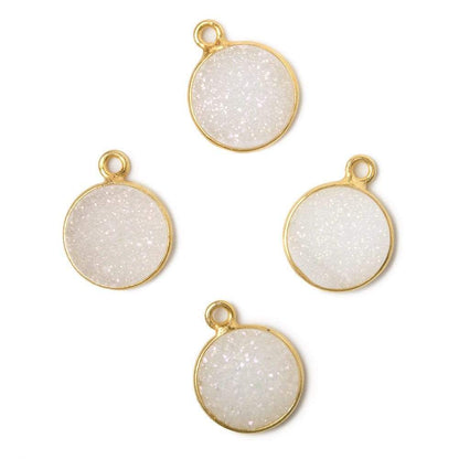 11mm Vermeil Bezel Mystic Pearl White Drusy Coin Pendant 1 piece