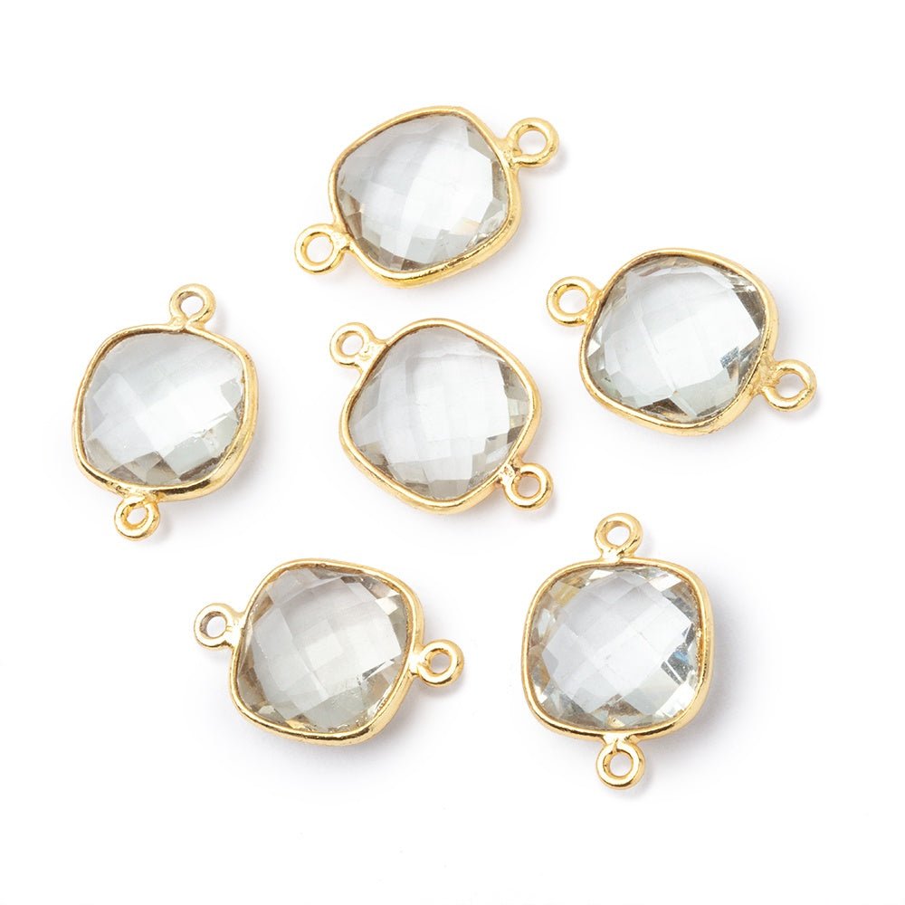 11mm Vermeil Bezel Prasiolite Faceted Cushion Connector 1 piece