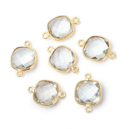 11mm Vermeil Bezel Prasiolite Faceted Cushion Connector 1 piece